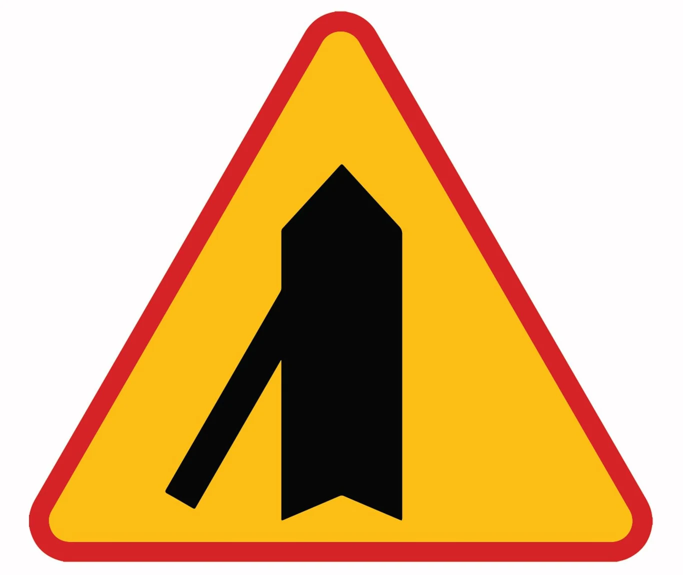 Znak ostrzegawczy A-6e. Wlot drogi jednokierunkowej z lewej strony.