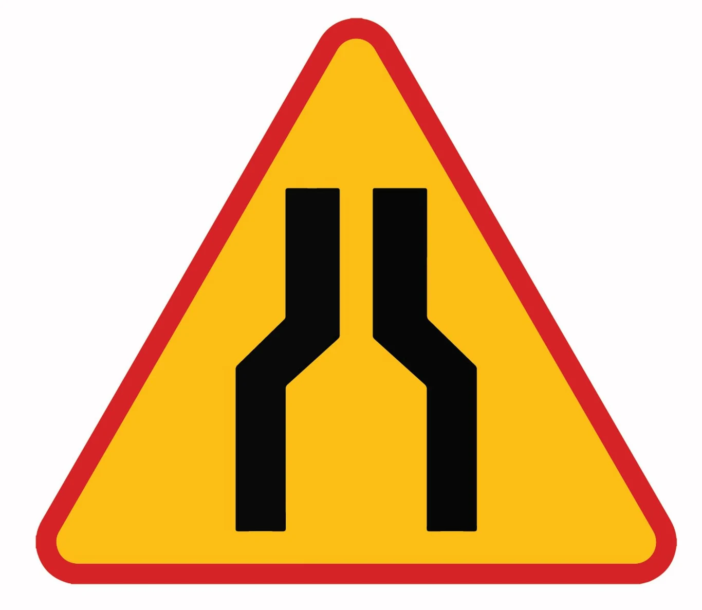 Znak ostrzegawczy A-12a. Zwężenie jezdni – dwustronne.