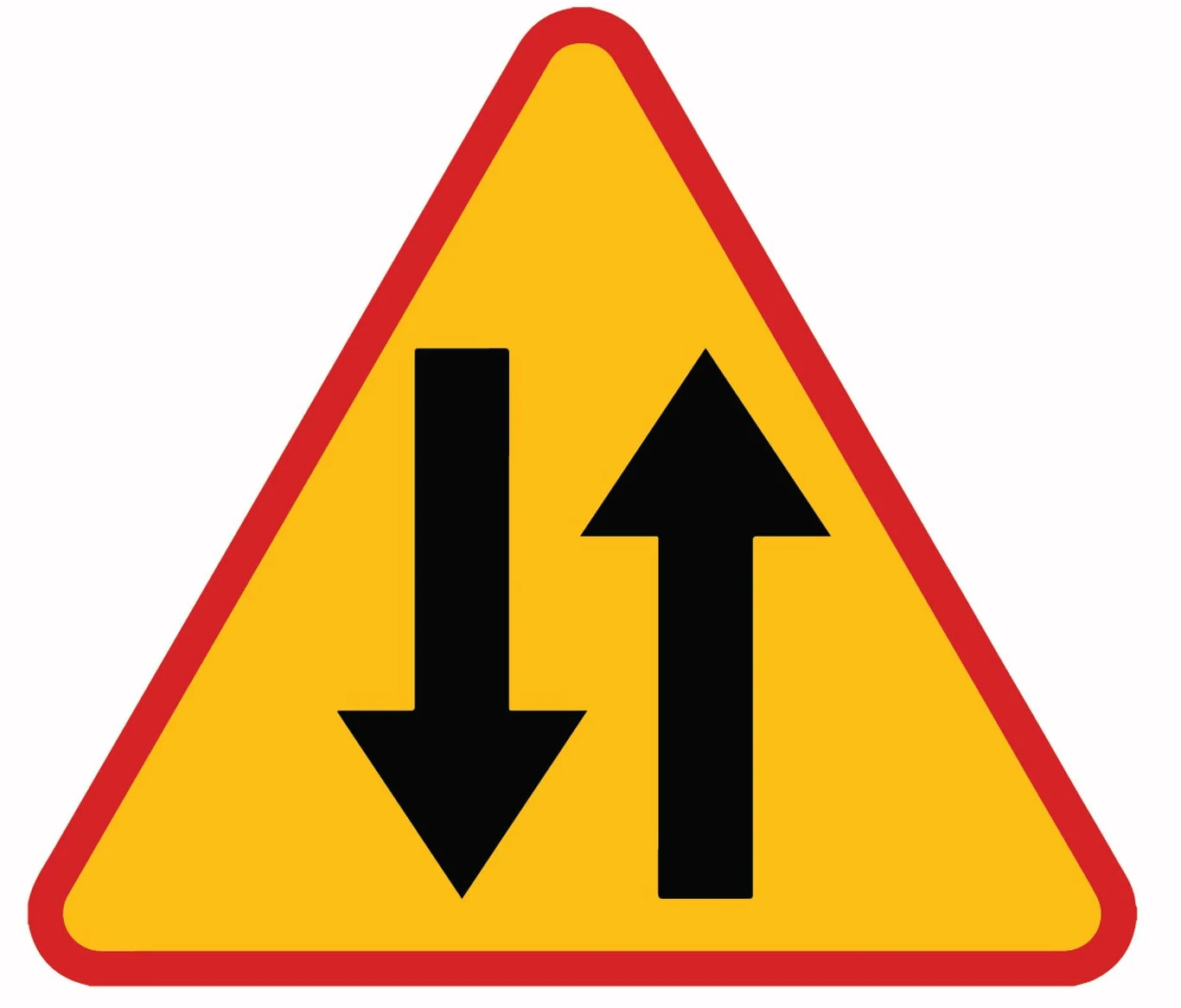 Znak ostrzegawczy A-20. Odcinek jezdni o ruchu dwukierunkowym.