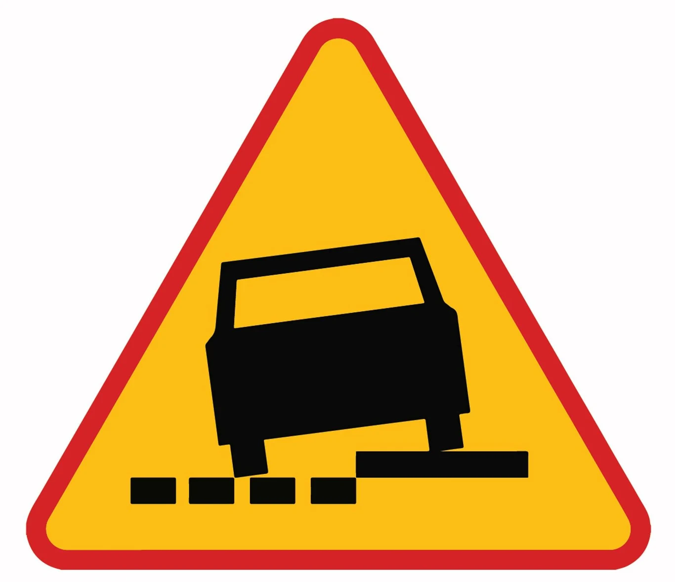 Znak ostrzegawczy A-31a. Niebezpieczne pobocze po lewej stronie. 