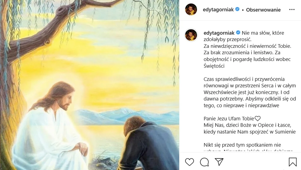 Edyta Górniak przeprasza Boga za niewiarę Edyta Górniak przeprasza Boga za niewiarę