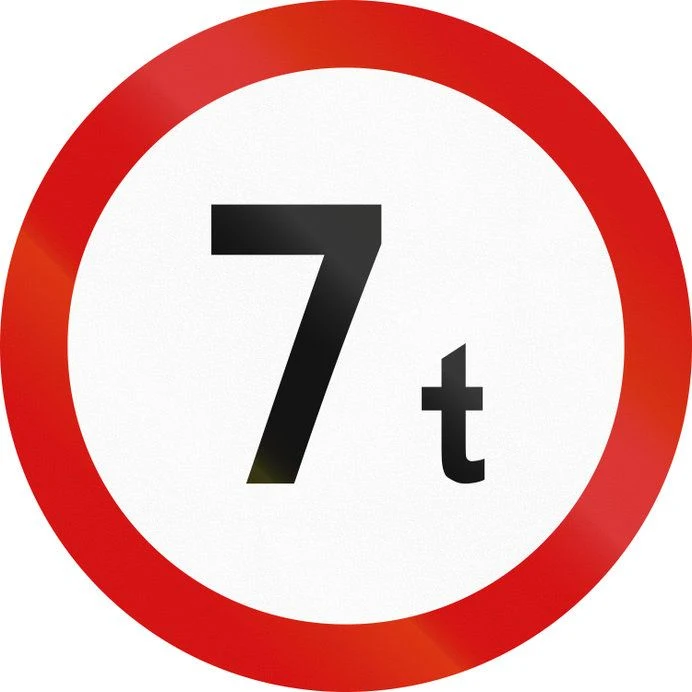 Znak zakazu B-18. Zakaz wjazdu pojazdów o rzeczywistej masie całkowitej ponad ...t.