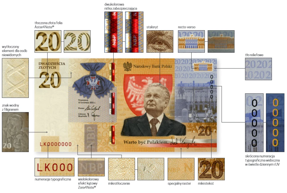 Banknot okolicznościowy NBP "Lech Kaczyński. Warto być Polakiem" - strona przednia