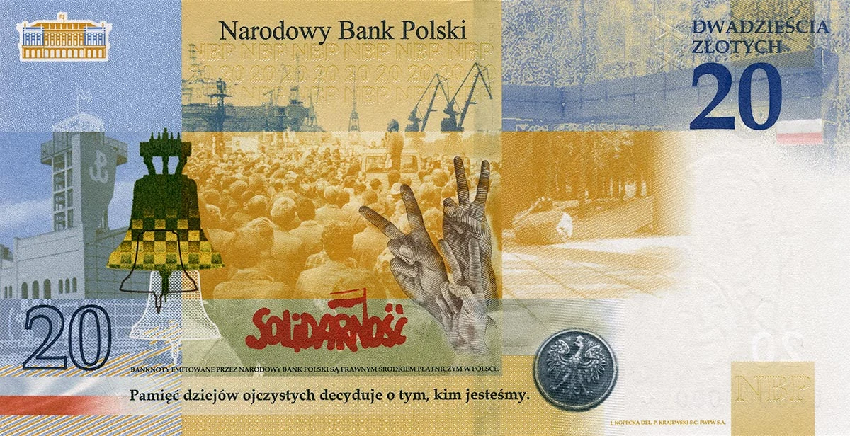 Banknot okolicznościowy NBP: "Lech Kaczyński. Warto być Polakiem" - strona odwrotna