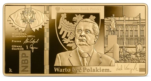 Moneta kolekcjonerska NBP "Lech Kaczyński. Warto być Polakiem", 500 zł, rewers