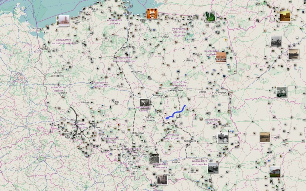 Mapa nieistniejących obiektów i miejsc w Polsce