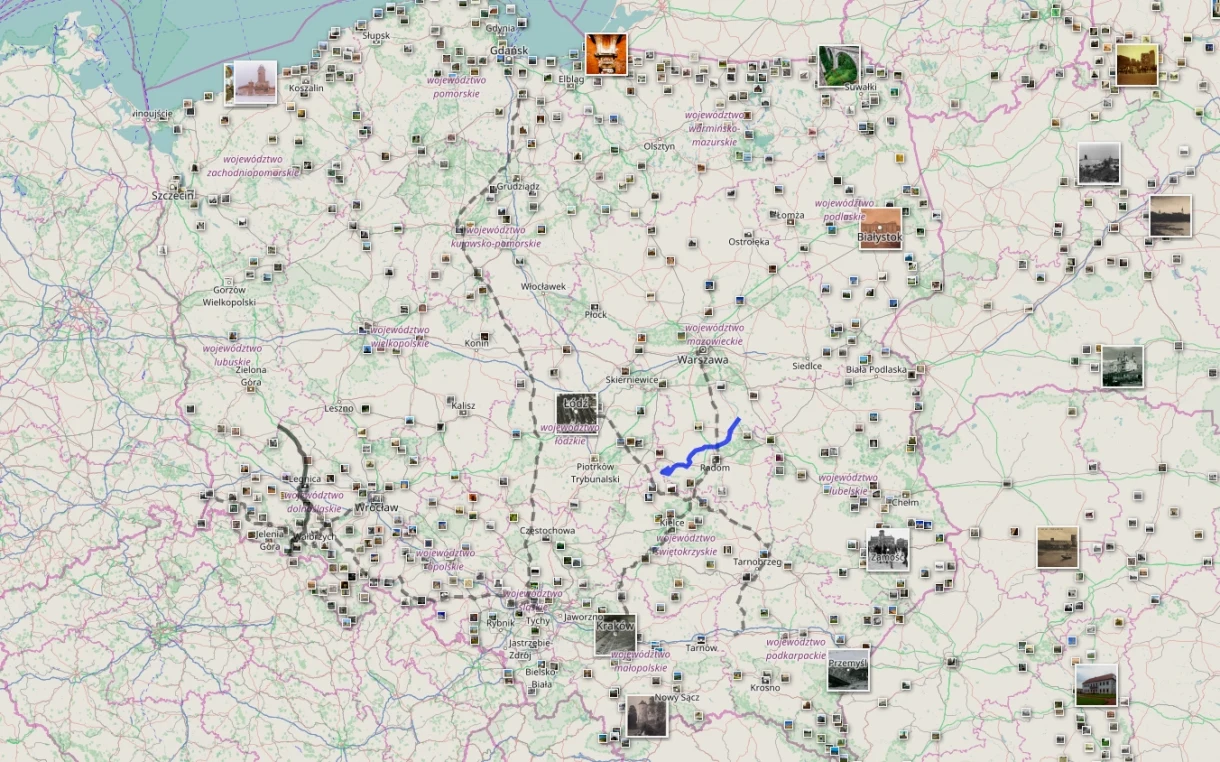 Mapa nieistniejących obiektów i miejsc w Polsce