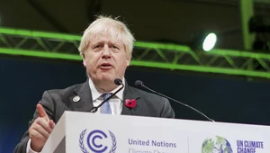 Premier Wielkiej Brytanii Boris Johnson przemawiający podczas szczytu klimatycznego COP26.