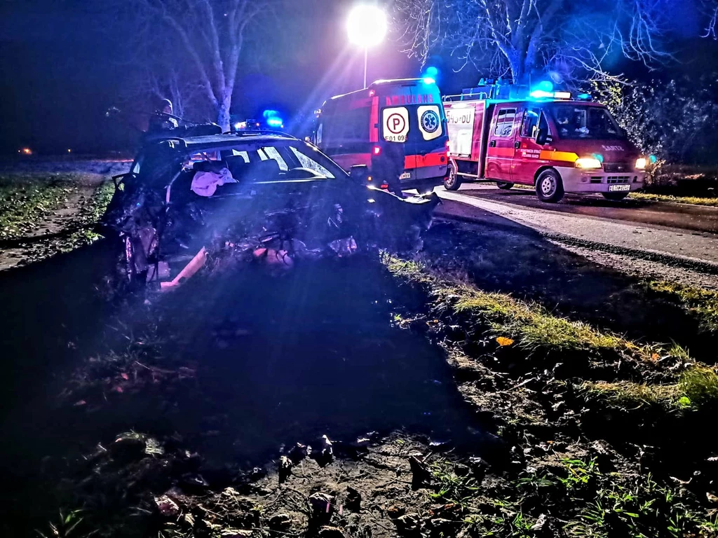 Z BMW zostały resztki. Źródło: OSP Ujazd