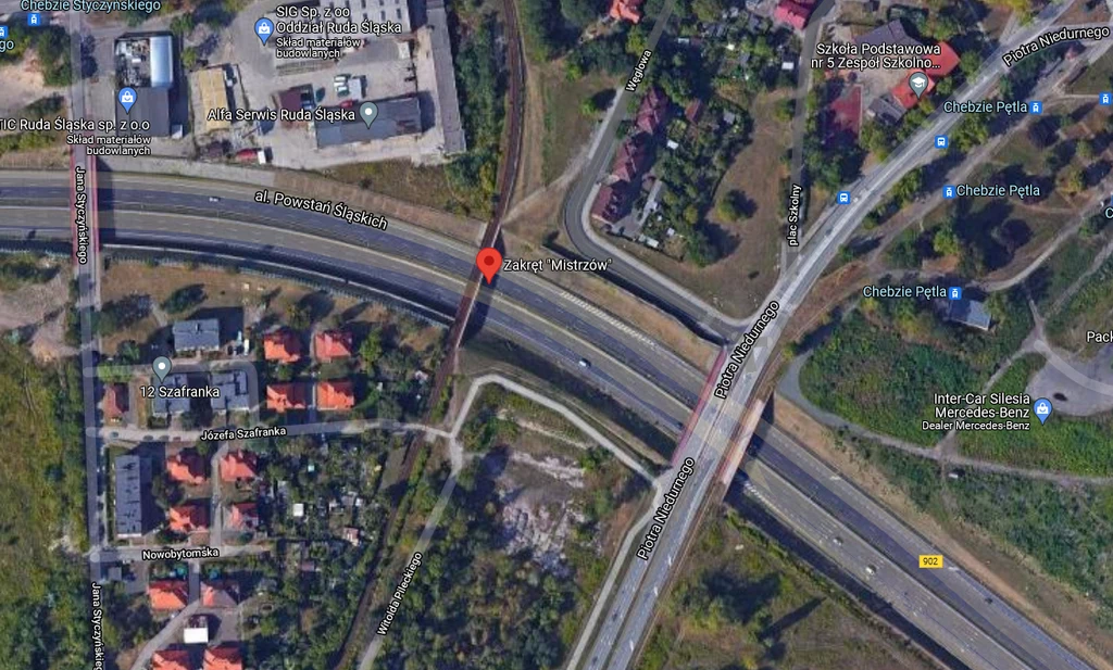 Zakręt mistrzów w Rudzie Śląskiej. Źródło: Google Maps