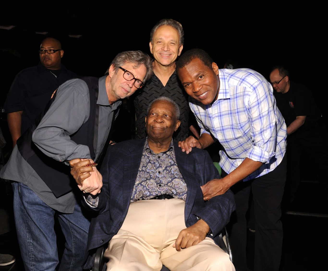 Od lewej: Eric Clapton, Jimmie Vaughan, B.B. King i Robert Cray w MSG w 2013 roku