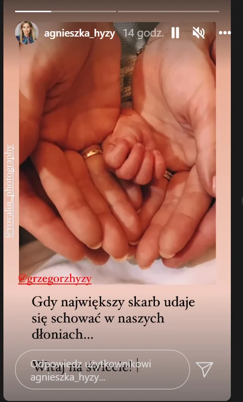 Agnieszka Hyży na Instagramie pokazała rączkę dziecka Agnieszka Hyży na Instagramie pokazała rączkę dziecka