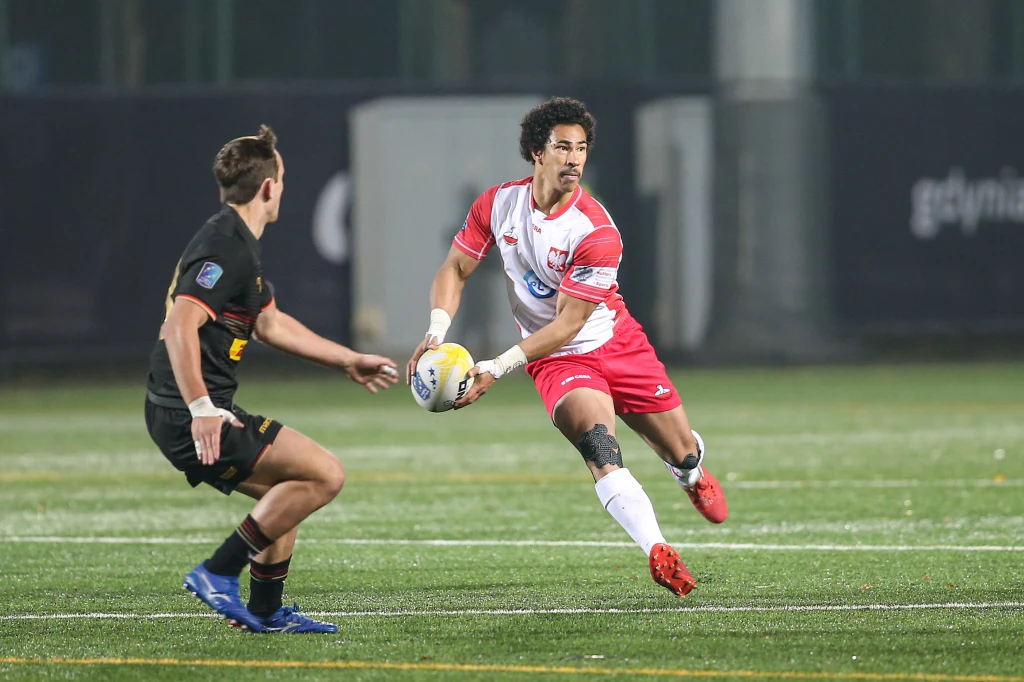 Michał Haznar w meczu Polski z Niemcami w Rugby Trophy Europe w Gdyni