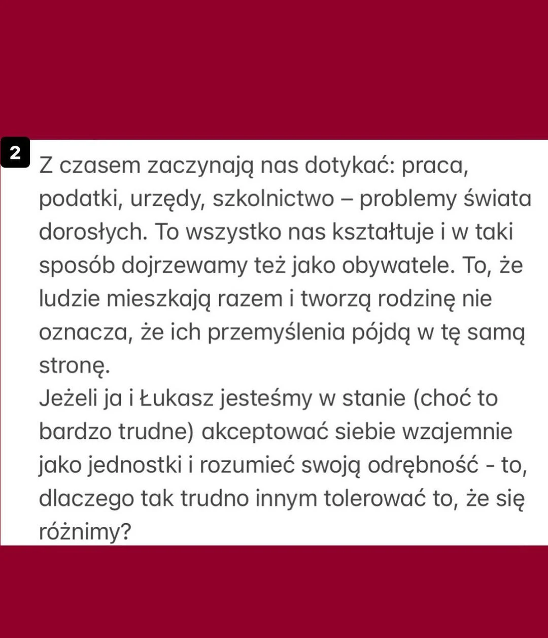 Wpis Marianny Schreiber o małżeństwie