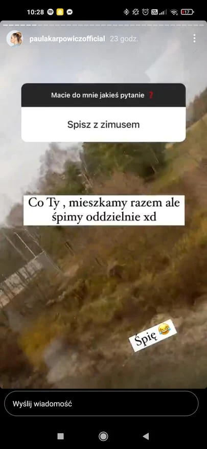 Screen z InstaStory Pauli Karpowicz