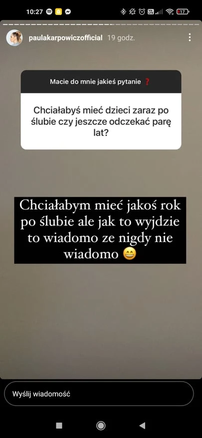 Screen z InstaStory Pauli Karpowicz