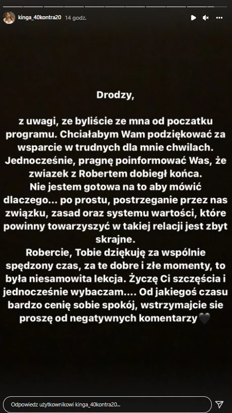 Napisała Kinga na Instagramie @kinga_40kontra20 Napisała Kinga na Instagramie @kinga_40kontra20