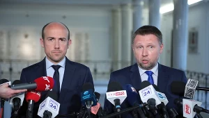 Przewodniczący KP KO Borys Budka (L) i poseł KO Marcin Kierwiński (P)