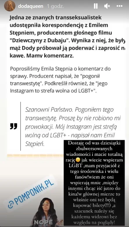 Doda odniosła się do komentarza Emila Stępnia na temat osób LGBT+ Doda odniosła się do komentarza Emila Stępnia na temat osób LGBT+