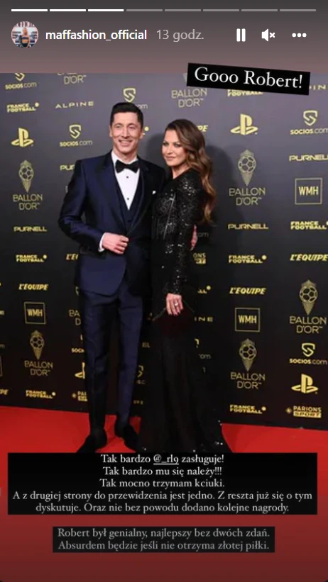 Robert Lewandowski i Anna Lewandowska na gali wręczenia Złotej Piłki fot. Instagram (instagram.com/maffashion_official) Robert Lewandowski i Anna Lewandowska na gali wręczenia Złotej Piłki fot. Instagram (instagram.com/maffashion_official)
