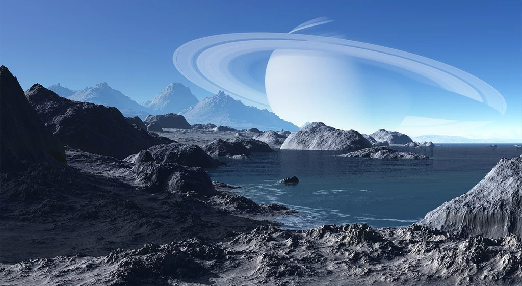 Woda na jednym z księżyców Saturna, wizualizacja 