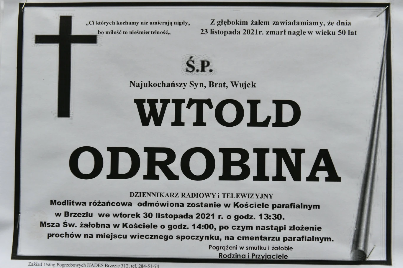 Witold Odrobina zmarł 23 listopada. Miał zaledwie 50 lat.