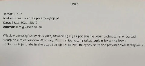 Mail z groźbami zszokował urzędników