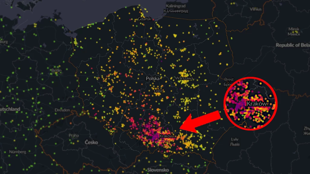 Mapa smogu w Polsce w poniedziałek, 13 grudnia 2021 r.