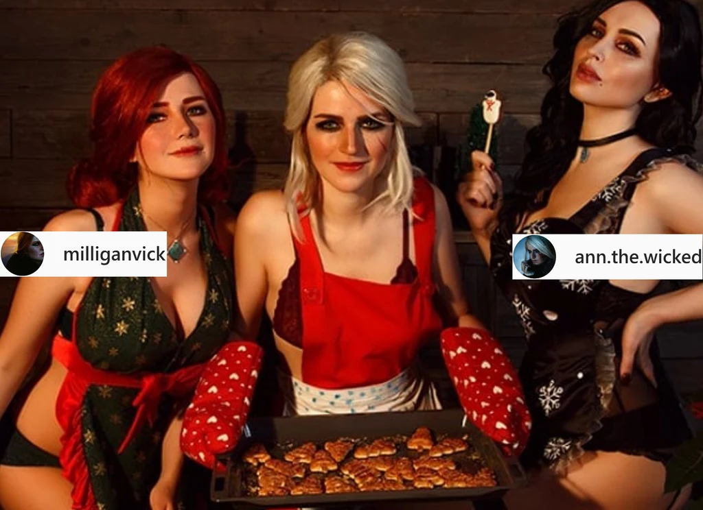 Od lewej Triss, Ciri i Yen w świątecznych strojach - fragment zdjęcia zamieszczonego w serwisie Instagram.com na profilu @milliganvick
