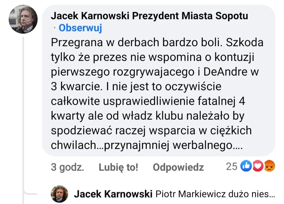 Jacek Karnowski, prezydent Sopotu, włączył się na facebooku w dyskusję o przyszłości koszykarskiego Trefla Jacek Karnowski, prezydent Sopotu, włączył się na facebooku w dyskusję o przyszłości koszykarskiego Trefla