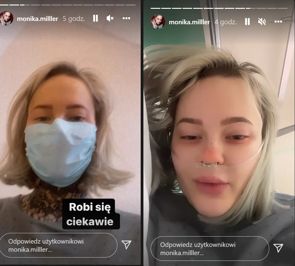 Monika Miller w szpitalu /https://www.instagram.com/monika.milller/ Monika Miller w szpitalu /https://www.instagram.com/monika.milller/