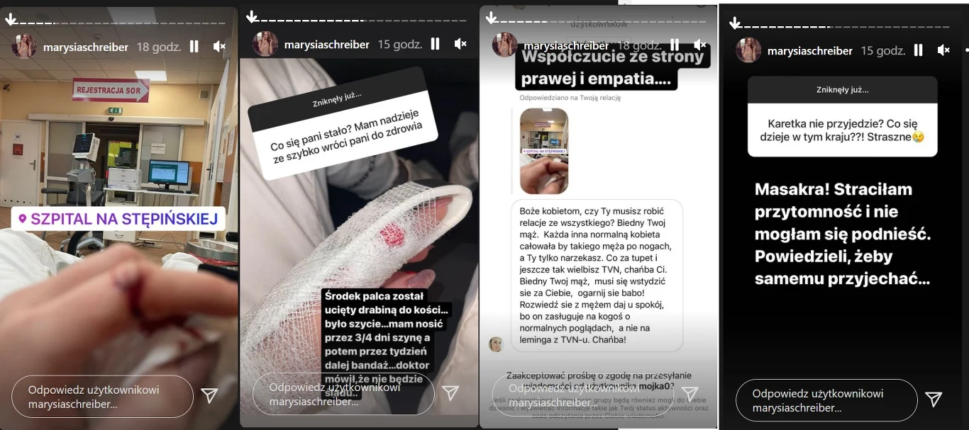 Schreiber relacjonowała swoją drogę do i ze szpitala na Instagramie /https://www.instagram.com/marysiaschreiber//