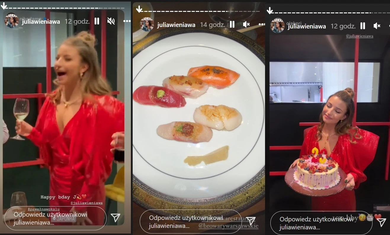 Było sushi, alkohol, tort ze świeczkami /instagram.com/juliawieniawa/