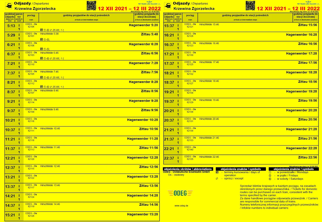 Rozkład jazdy ze stacji Krzewina Zgorzelecka Rozkład jazdy ze stacji Krzewina Zgorzelecka