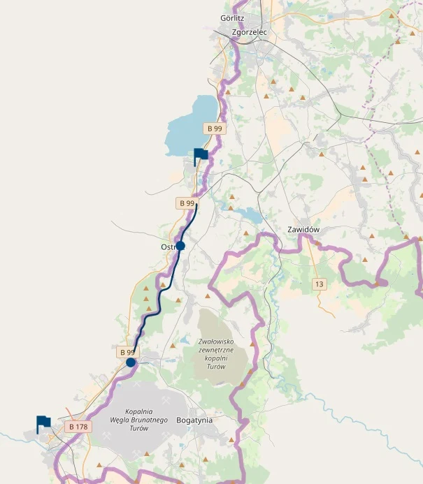 Trasa pociągów przejeżdżających przez Krzewinę Zgorzelecką Trasa pociągów przejeżdżających przez Krzewinę Zgorzelecką
