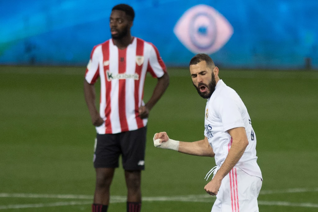 Karim Benzema cieszy się z gola w meczu Real Madryt - Athletic Bilbao w półfinale Superpucharu Hiszpanii. Mecz Athletic Bilbao - Real Madryt, transmisja w Eleven Sports, w środę o 21.30 Karim Benzema cieszy się z gola w meczu Real Madryt - Athletic Bilbao w półfinale Superpucharu Hiszpanii. Mecz Athletic Bilbao - Real Madryt, transmisja w Eleven Sports, w środę o 21.30