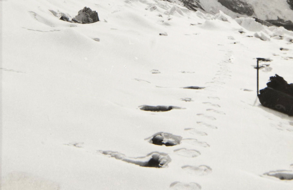 Wykonana w latach 50. przez Erica Shiptona, jedna z pierwszych fotografii mających ukazywać ślady domniemanego Yeti.