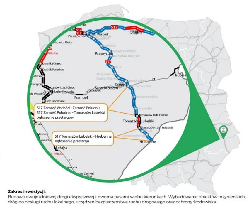 Ogłoszono przetargi na realizację trzech odcinków drogi S17