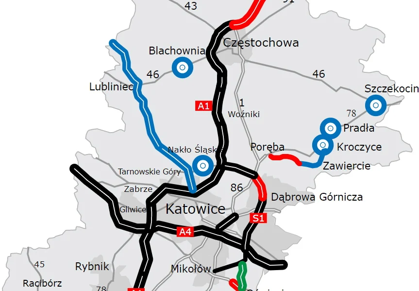 Na niebiesko planowana droga S11 na Śląsku Na niebiesko planowana droga S11 na Śląsku