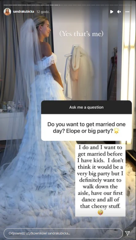 Sandra Kubicka w sukni ślubnej / IG @sandrakubicka