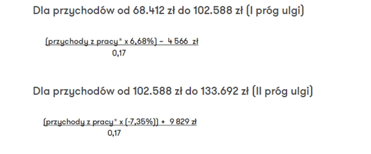 Do wzoru można podstawić wyłącznie przychody z pracy lub stosunków pokrewnych (stosunek służbowy, praca nakładcza lub dochody z działalność gospodarczej rozliczane według skali podatkowej).