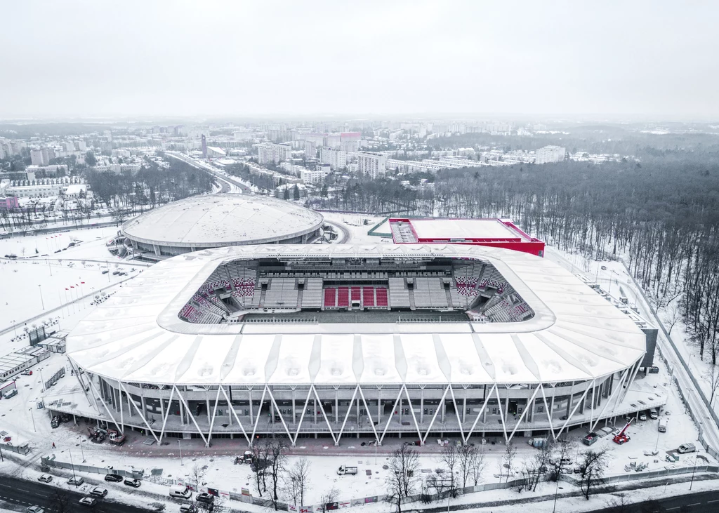 Stadion ŁKS w zimowej scenerii z lotu ptaka Stadion ŁKS w zimowej scenerii z lotu ptaka