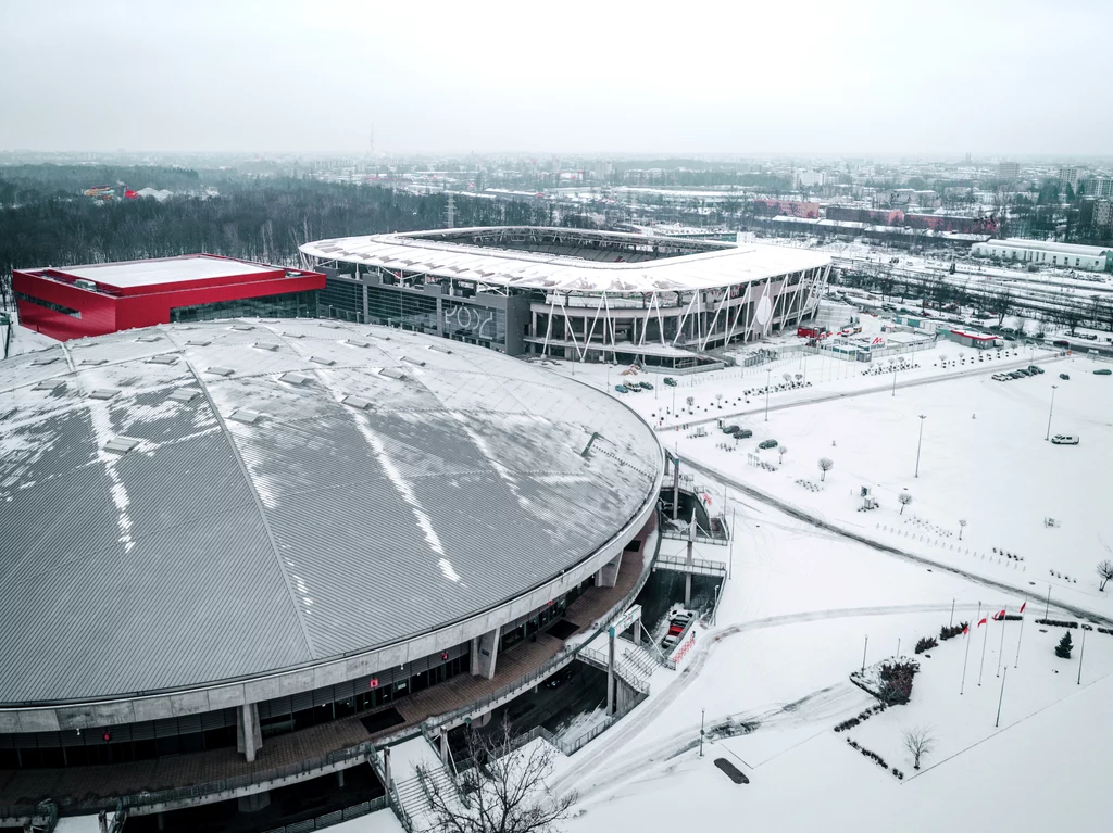 Stadion ŁKS w zimowej scenerii z lotu ptaka Stadion ŁKS w zimowej scenerii z lotu ptaka