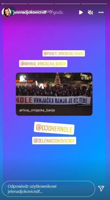 Żona Novaka Djokovicia relacjonuje protesty w obronie jej męża /https://www.instagram.com/jelenadjokovicndf/