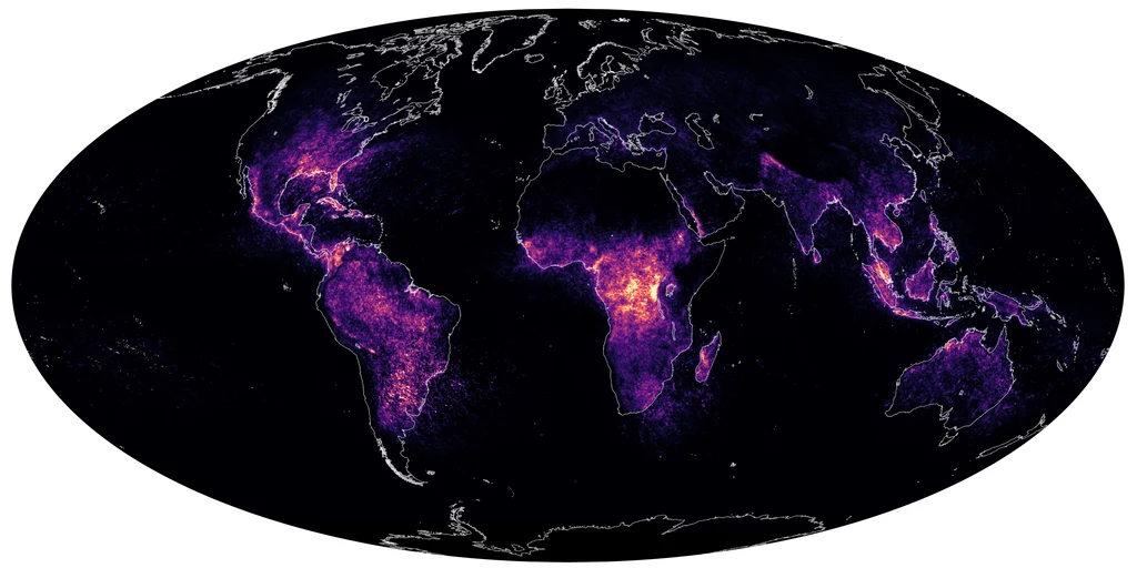 Najnowsza mapa miejsc, gdzie najczęściej dochodzi do wyładowań atmosferycznych 