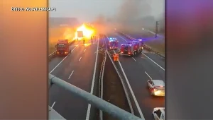 Ligota Polska. Pożar ciężarówki na S8