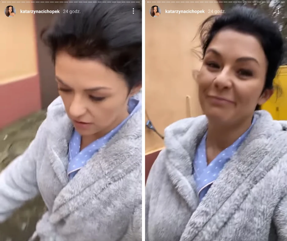 Katarzyna Cichopek radośnie kroczy do pracy w piżamie i szlafroku. Katarzyna Cichopek radośnie kroczy do pracy w piżamie i szlafroku.