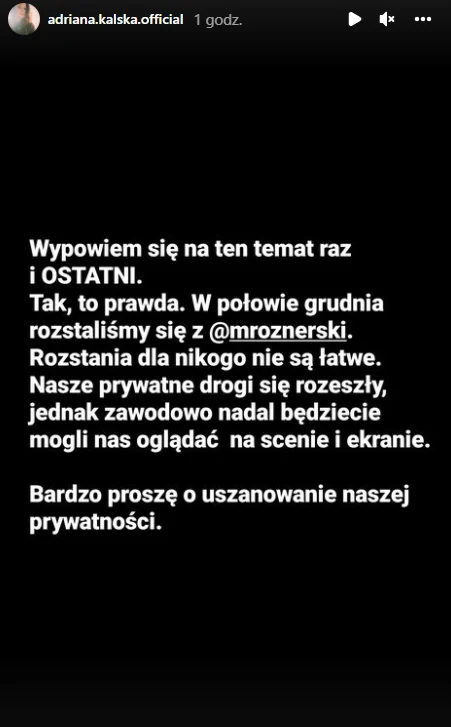 Adriana Kalska potwierdza rozstanie z Mikołajem Roznerskim https://www.instagram.com/adriana.kalska.official/ Adriana Kalska potwierdza rozstanie z Mikołajem Roznerskim https://www.instagram.com/adriana.kalska.official/