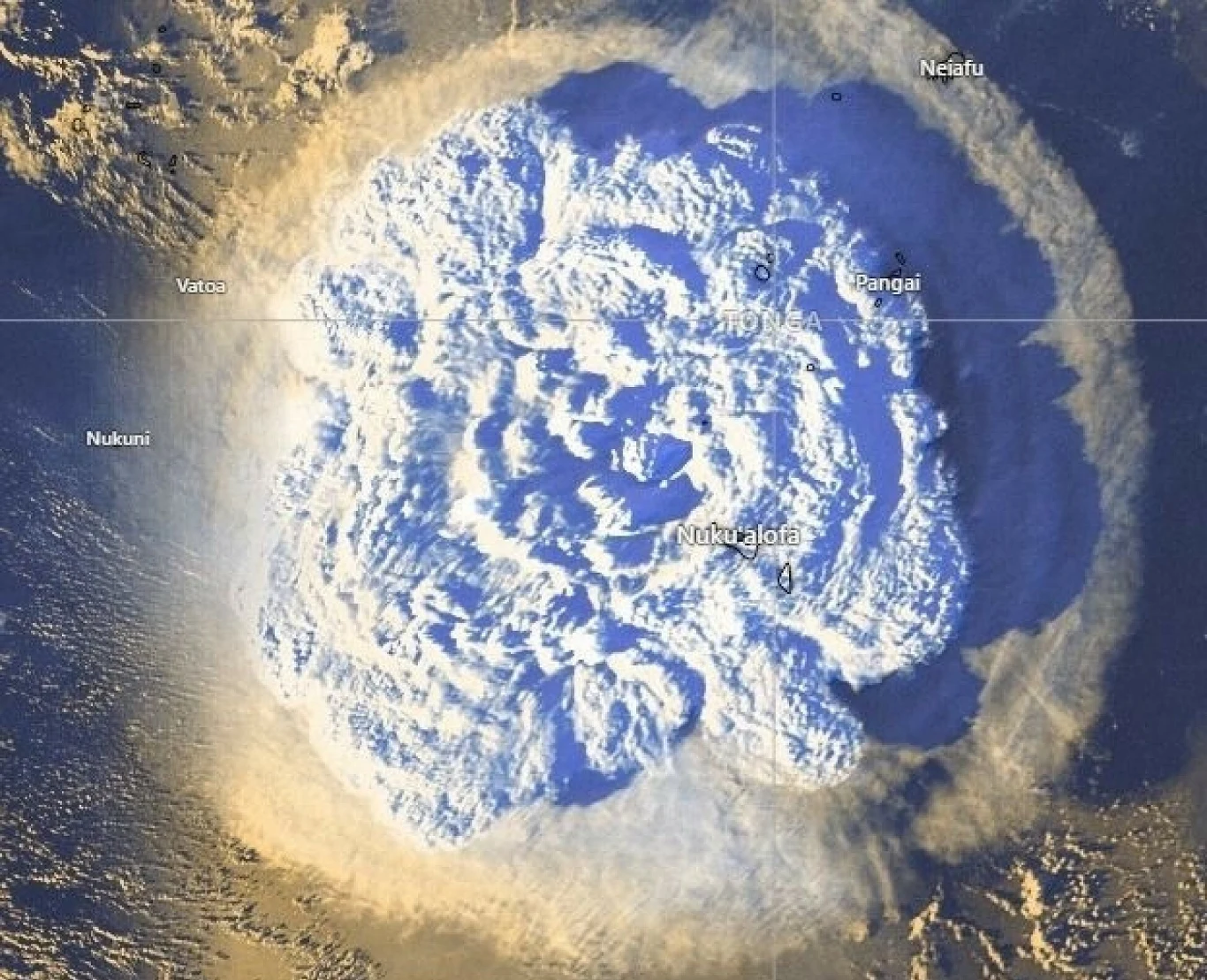 Podwodny wulkan Tonga podczas erupcji 