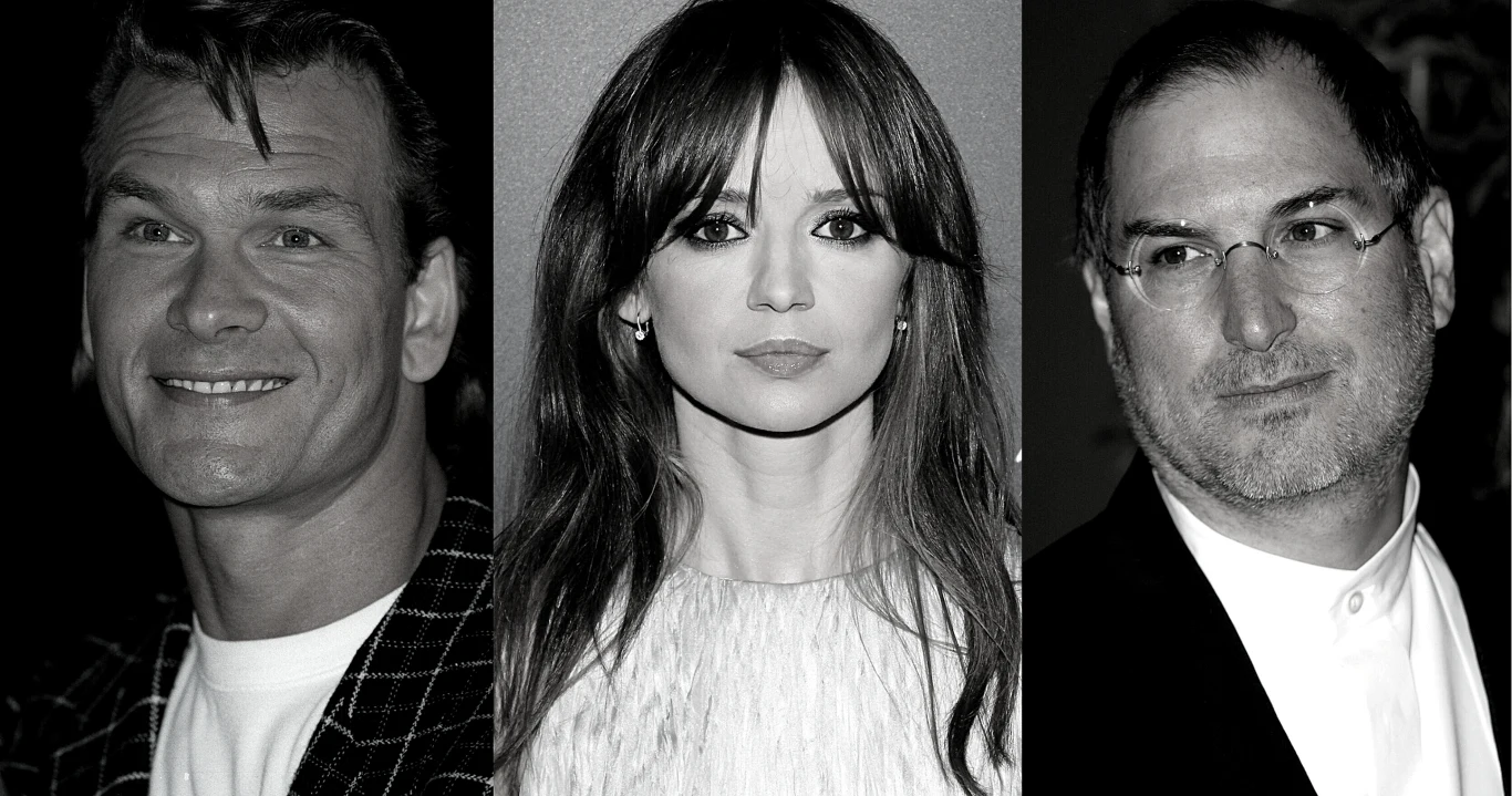 Znane osoby, które zmarły na raka trzustki. Od lewej: Patrick Swayze, Anna Przybylska, Steve Jobs